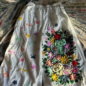 ADORABLE hand embroidered Colorful Wide-Leg Cotton Pants